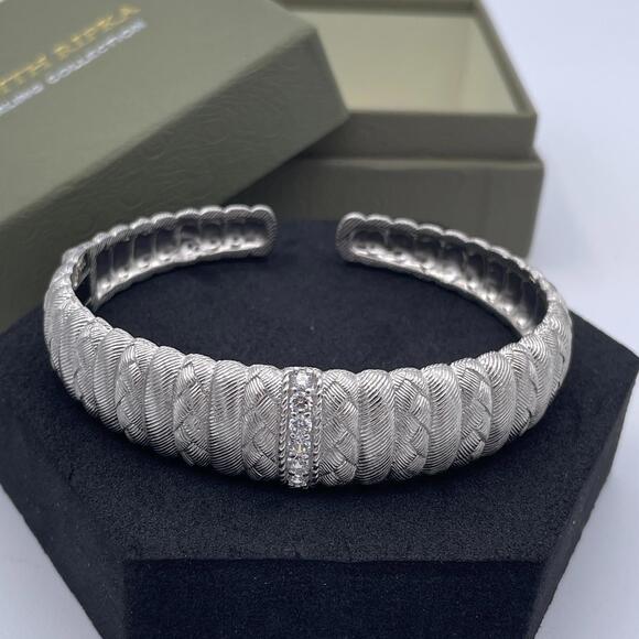 Judith Ripka Jewelry - Judith Ripka Sterling Silver Braided Cuff Bracelet CZ Center 6.5” Vintage QVC